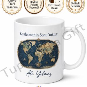 Harita Temalı Baskılı Kupa Bardak Hediye Dünya Haritası Desenli Porselen Mug