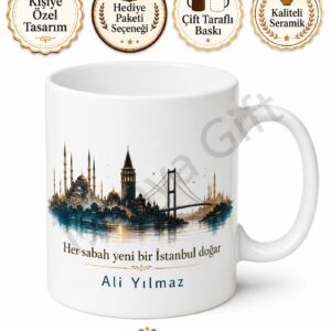 İstanbul Silüeti Baskılı Kupa Bardak Özel Tasarım Hediye Mug