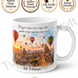 Balon Temalı Kapadokya Kupa Bardak Kişiye Özel İsimli Hediye