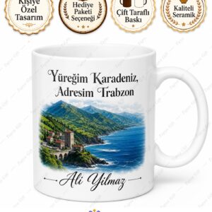 Trabzon Temalı Baskılı Kupa Bardak Hediye Trabzonlu Özel Tasarım Mug