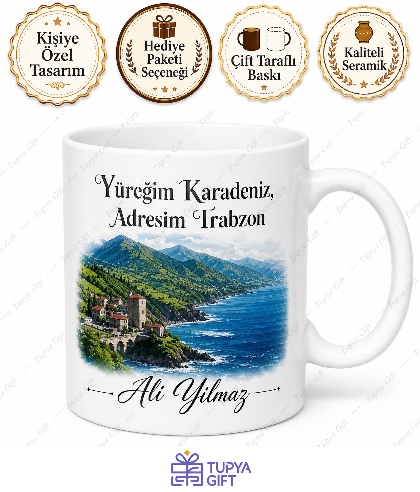 Trabzon Temalı Baskılı Kupa Bardak Hediye Trabzonlu Özel Tasarım Mug