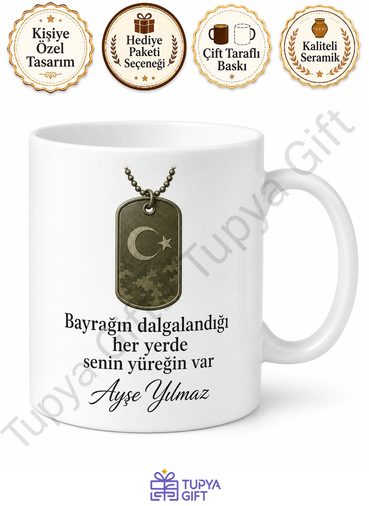 Asker Annesine Hediye İsimli Baskılı Kupa Bardak Asker Annesi Hediyesi