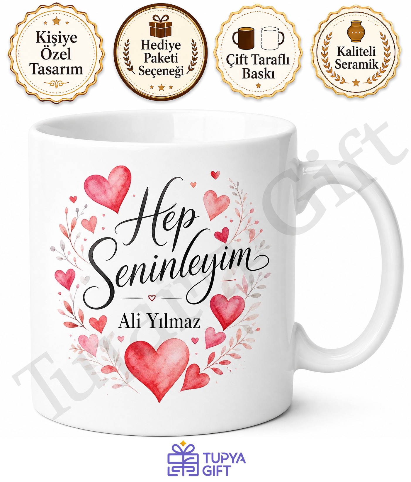 Hep Seninleyim Yazılı Baskılı Kupa Bardak Sevgiliye Hediye