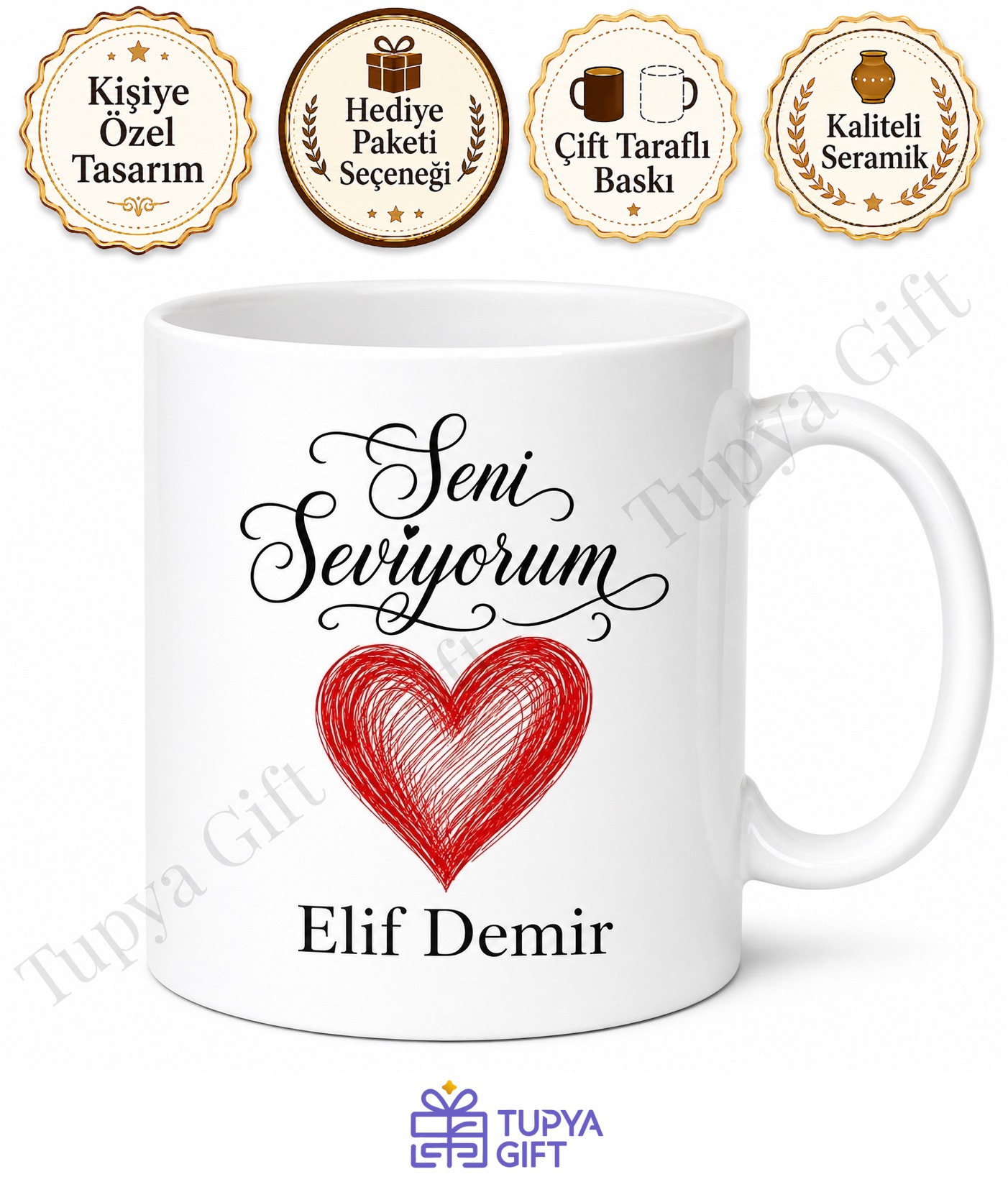 Seni Seviyorum Yazılı Kişiye Özel Baskılı Kupa Bardak Sevgiliye Hediye