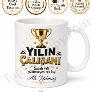 Yılın Çalışanı Yazılı Komik Baskılı Kupa Bardak Ofis Hediye Esprili Mug