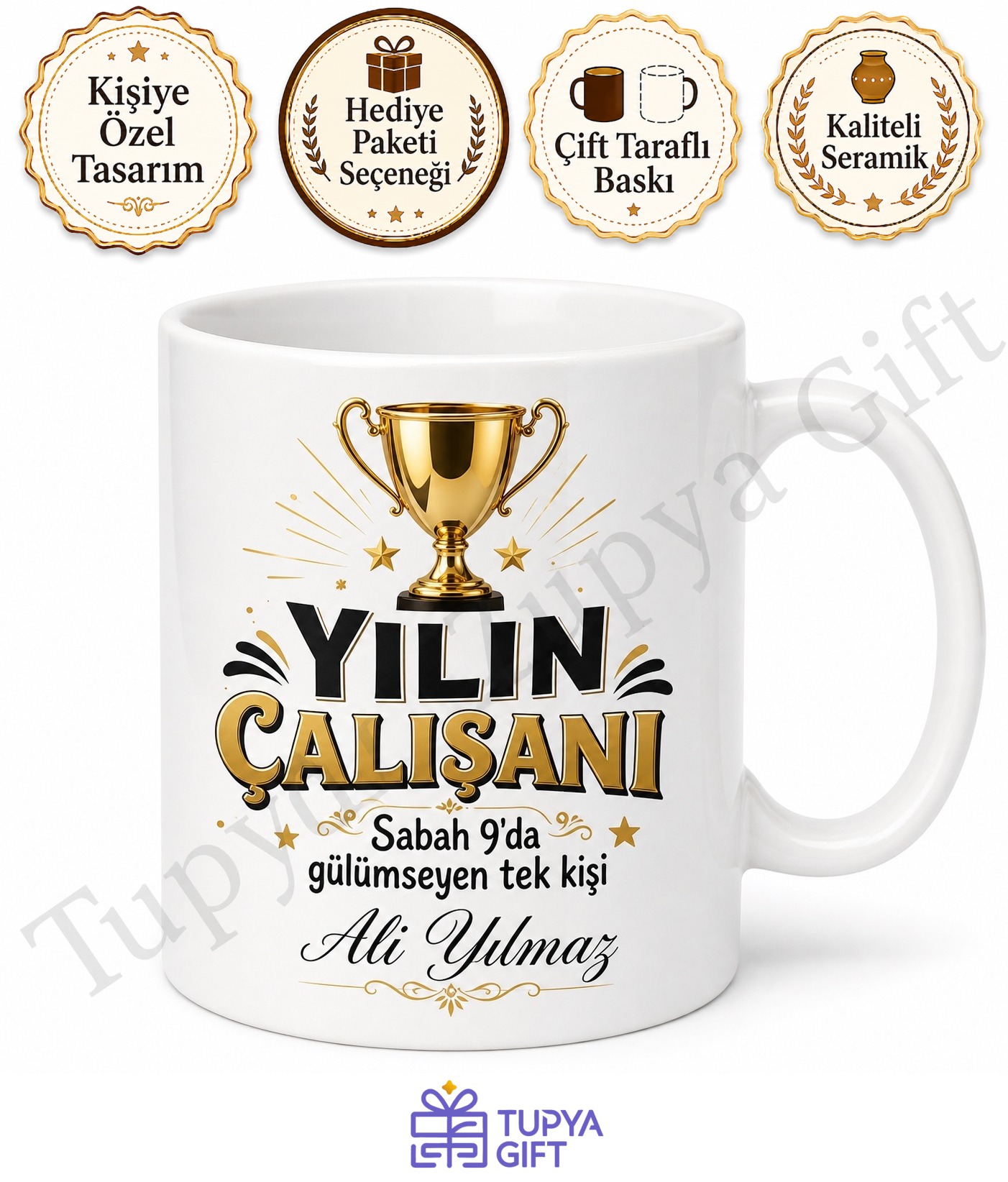 Yılın Çalışanı Yazılı Komik Baskılı Kupa Bardak Ofis Hediye Esprili Mug
