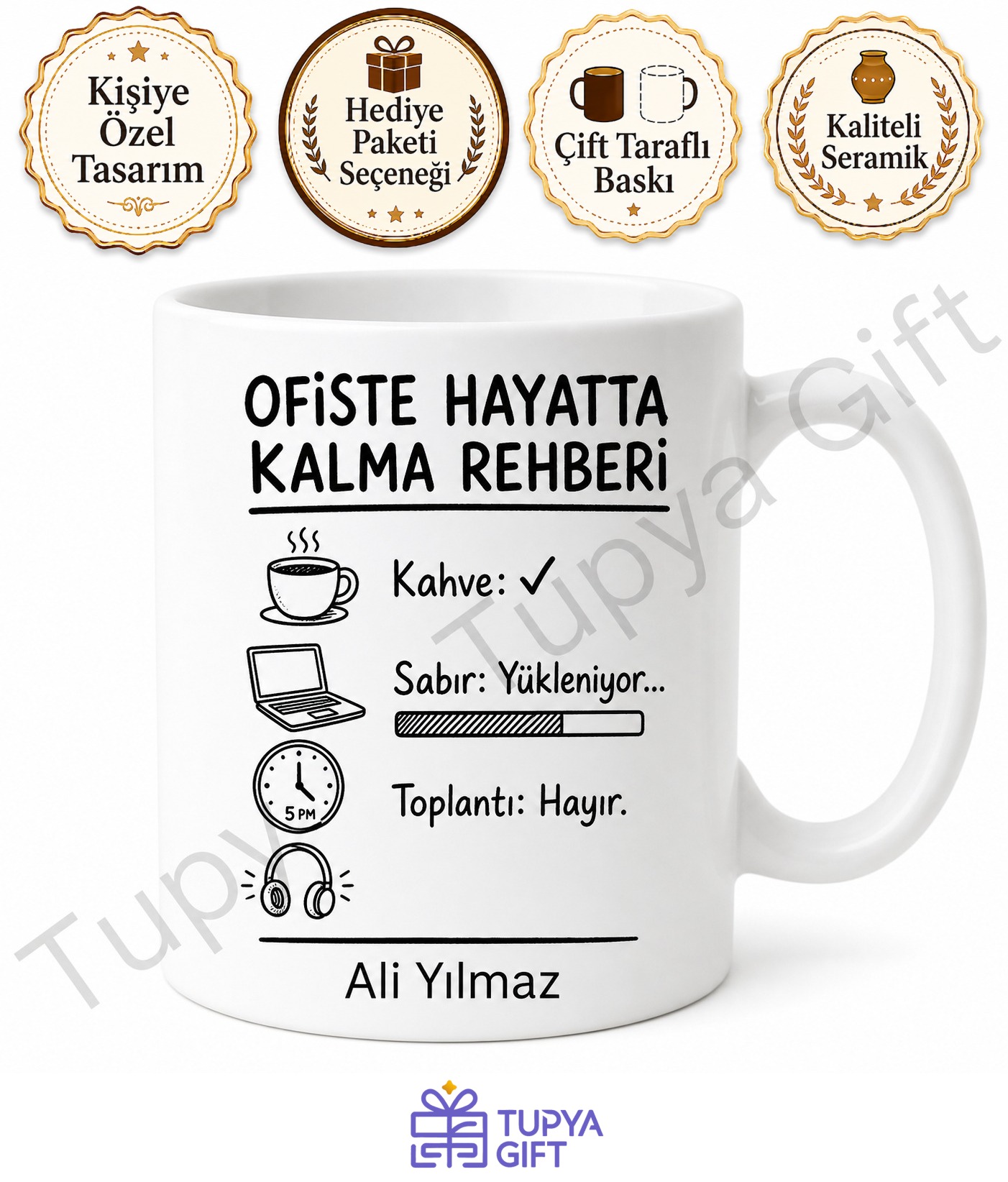 Ofiste Hayatta Kalma Rehberi Yazılı Komik Kupa Bardak Esprili Hediye