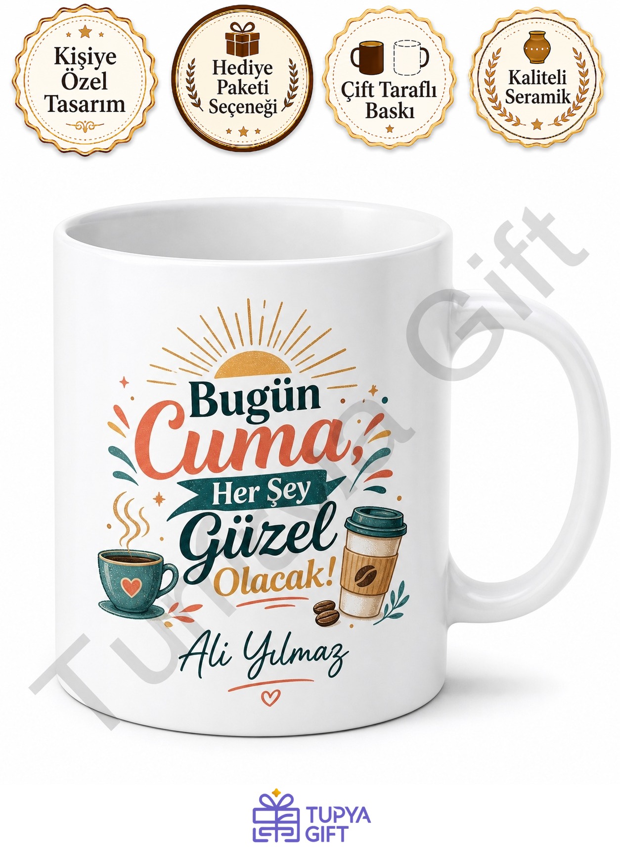 Cuma Günü Yazılı Motivasyon Baskılı Kupa Bardak Hediye