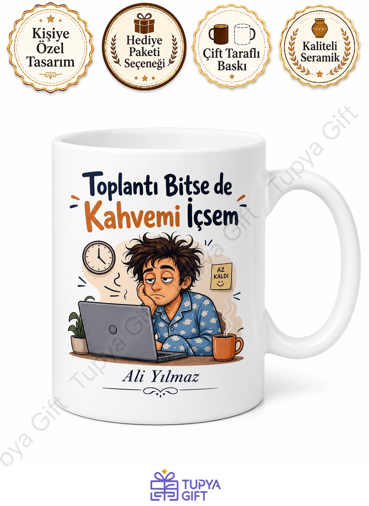 Evden Çalışma Temalı Komik Baskılı Kupa Bardak Home Office Hediye