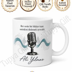 Podcaster Hediyesi Kişiye Özel Baskılı Kupa Bardak Podcast Severler İçin