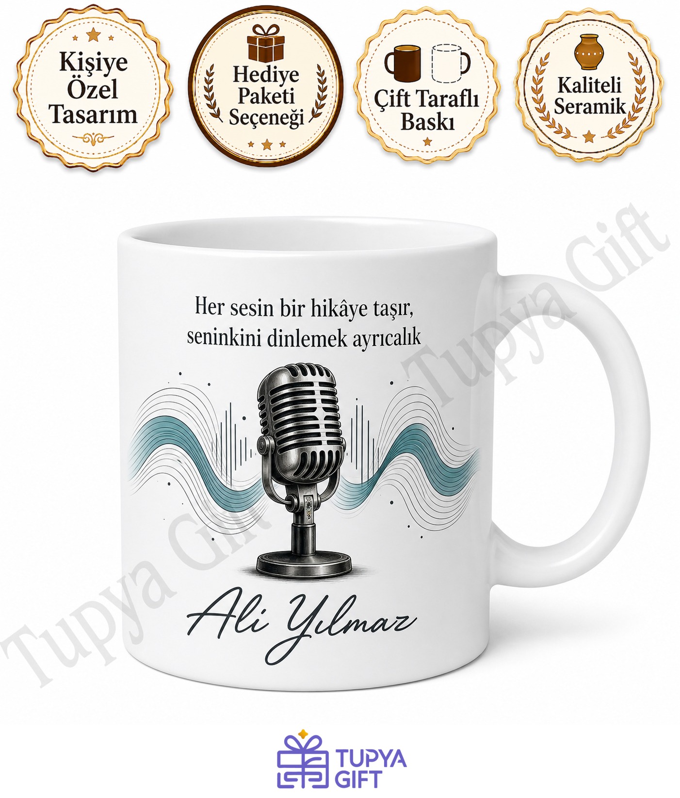 Podcaster Hediyesi Kişiye Özel Baskılı Kupa Bardak Podcast Severler İçin