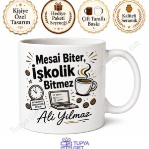 İşkolik Yazılı Komik Baskılı Kupa Bardak Esprili Ofis Hediye