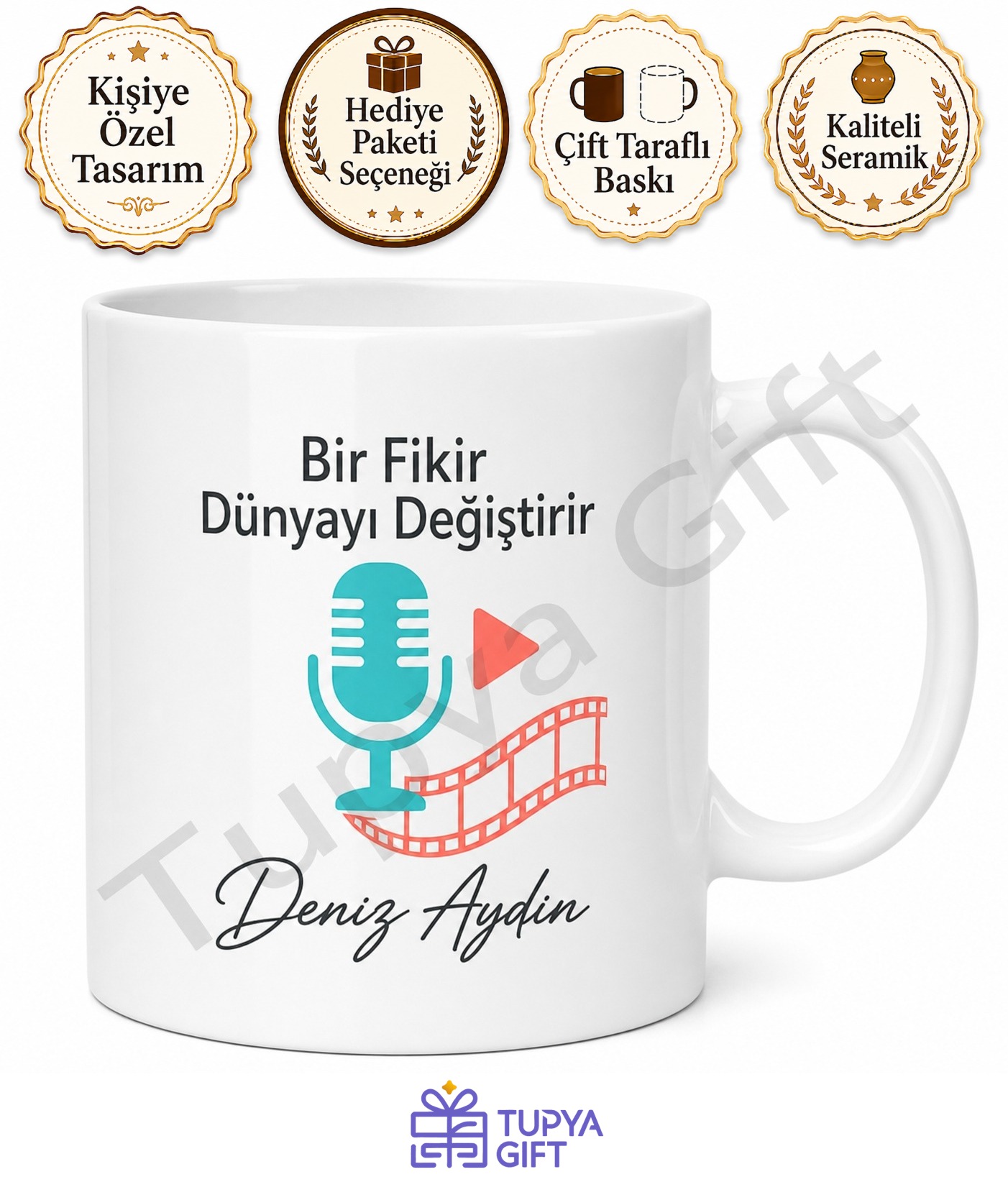 İçerik Üreticisi Hediyesi Kişiye Özel Baskılı Kupa Bardak Özel Tasarım Mug