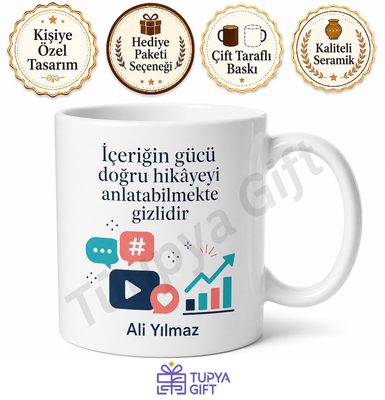 Sosyal Medya Uzmanına Hediye Özel Tasarım Baskılı Porselen Kupa Bardak