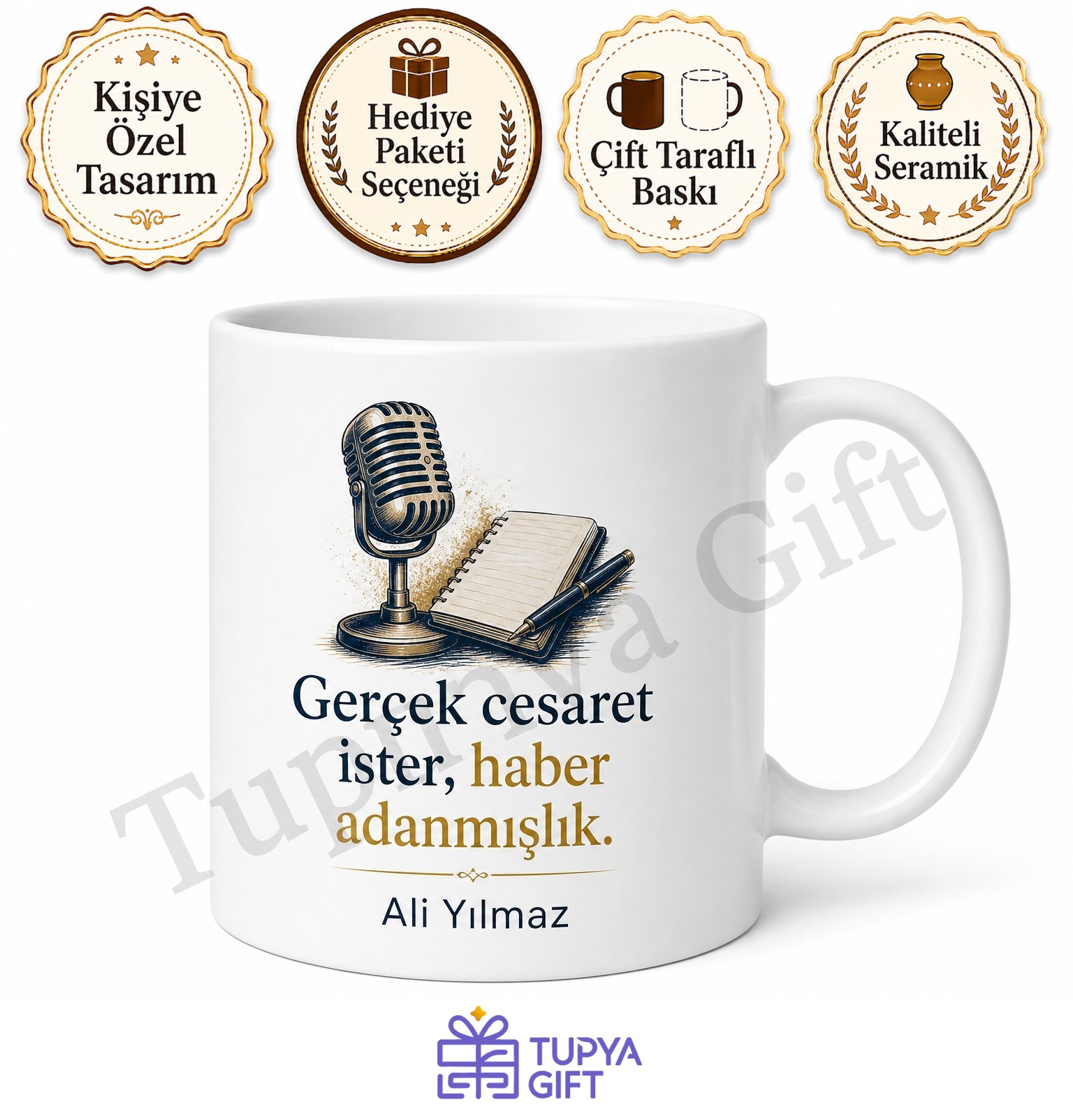 Muhabir Temalı Baskılı Kupa Bardak Hediye Gazeteci Basın Hediyesi