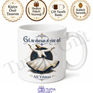 Semazen Desenli Baskılı Kupa Bardak Hediye Mevlana Tasarım Porselen Mug