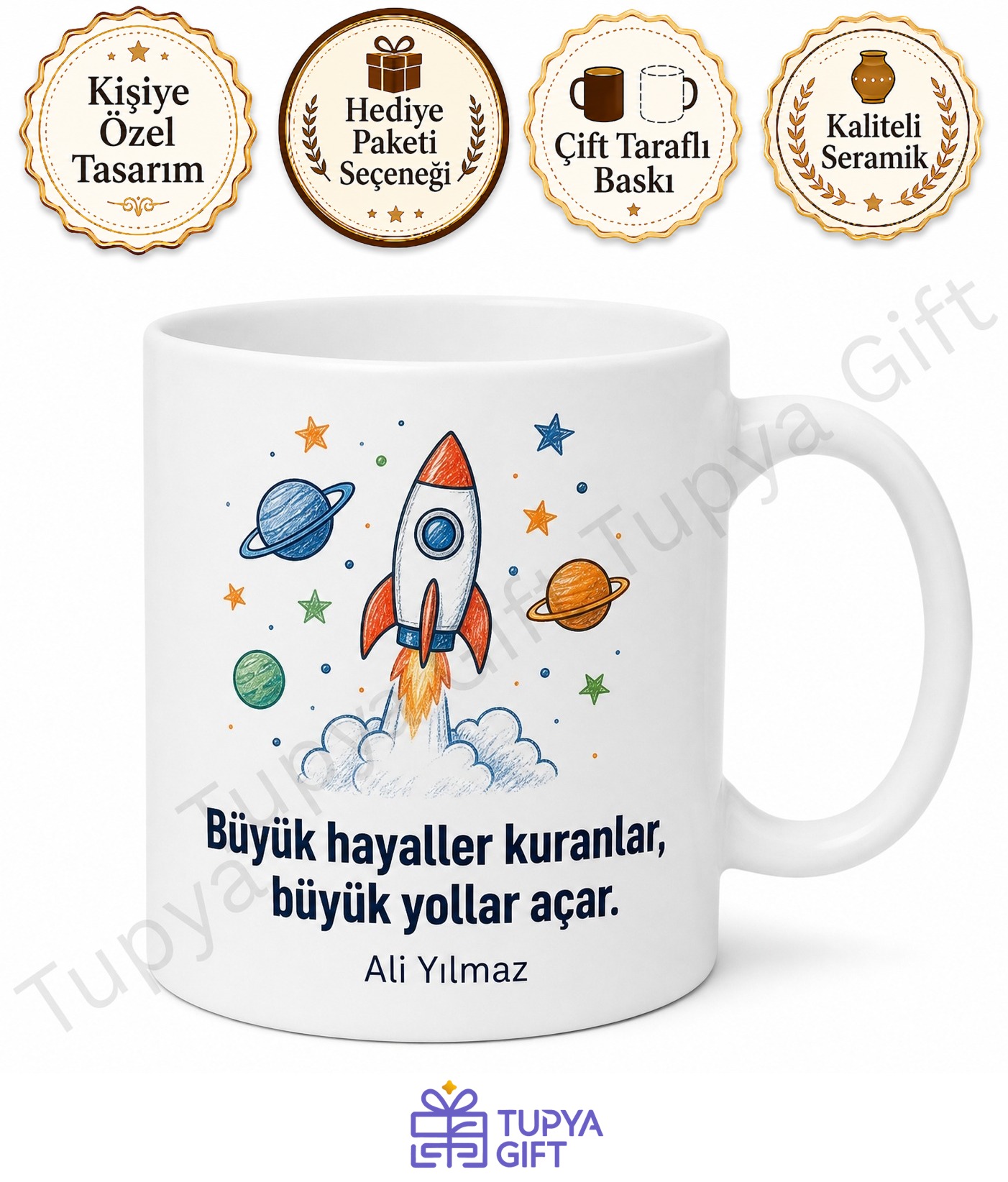 Erkek Çocuğuna Hediye Kişiye Özel Baskılı Kupa Bardak İsimli Özel Tasarım