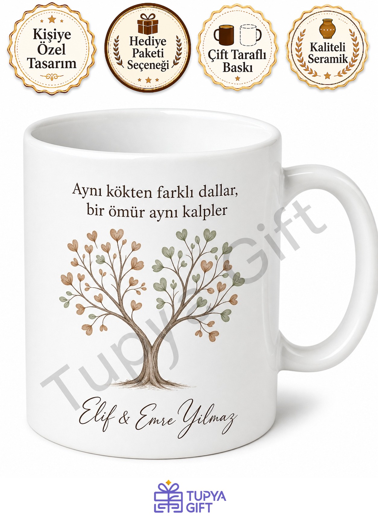 Kardeşler İçin İkili Kupa Bardak Seti Özel Baskılı Hediye