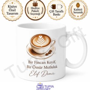 Latte Kupa Bardak Kişiye Özel Baskılı Hediye Porselen Kahve Kupası