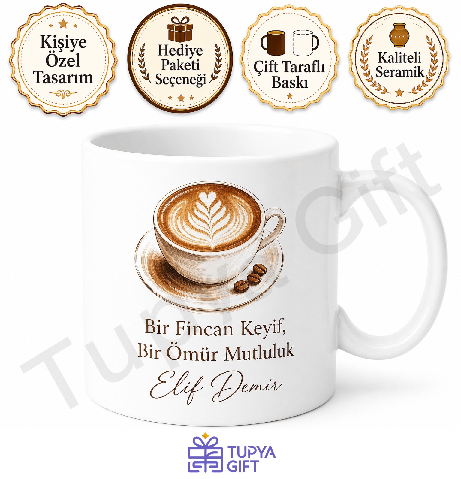 Latte Kupa Bardak Kişiye Özel Baskılı Hediye Porselen Kahve Kupası