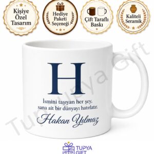 H Harfi Baskılı Kişiye Özel Kupa Bardak İsimli Harf Hediye