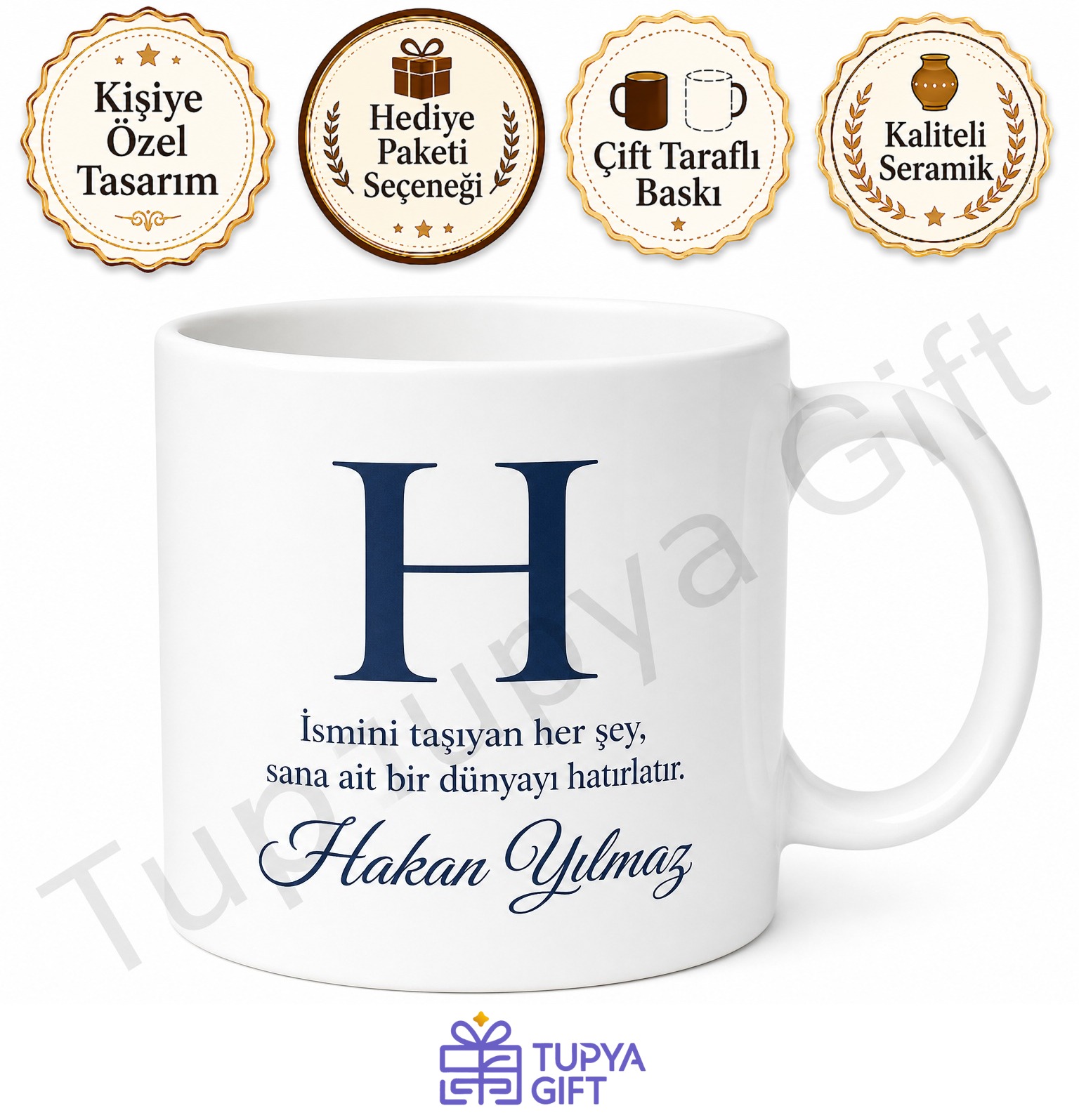 H Harfi Baskılı Kişiye Özel Kupa Bardak İsimli Harf Hediye