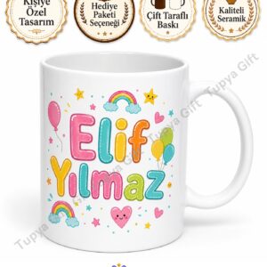 Renkli İsim Yazılı Çocuk Kupası Özel Baskılı Hediye Bardak Kupa