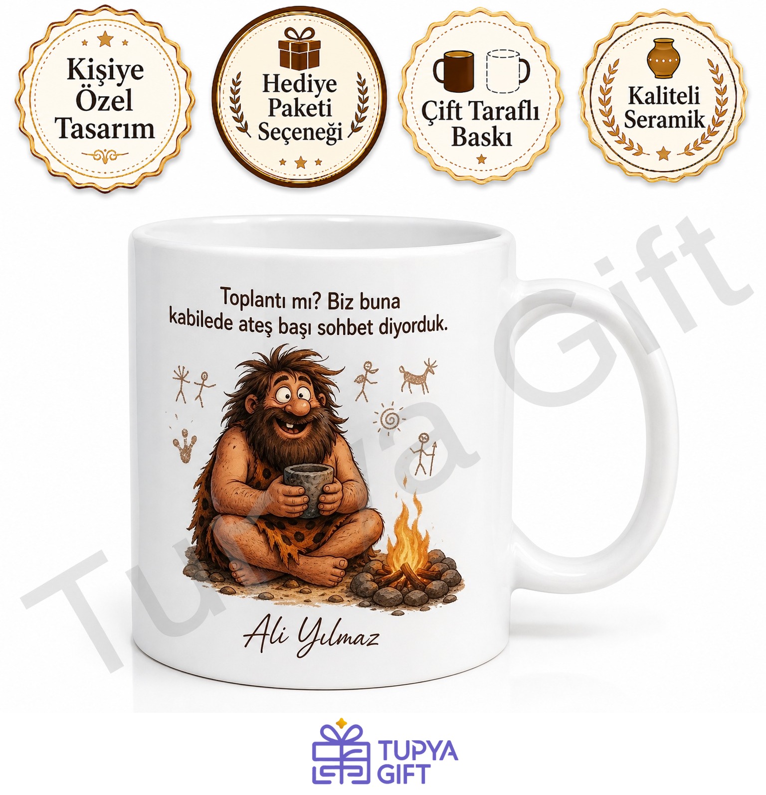 Taş Devri Temalı Komik Baskılı Kupa Bardak Eğlenceli Hediye Porselen Mug