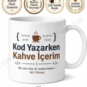 Kod Yazarken Kahve İçerim Yazılı Baskılı Kupa Bardak Yazılımcı Hediye