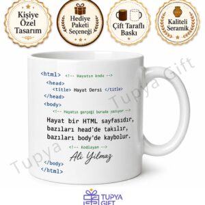 HTML Temalı Komik Baskılı Kupa Bardak Yazılımcı Hediye Programcı Kupa Mug