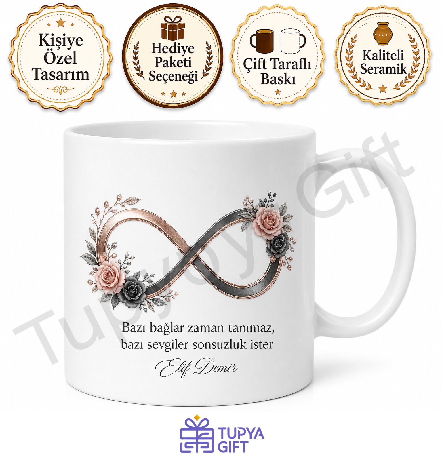 Sonsuzluk İşareti Temalı Baskılı Kupa Bardak Hediye Porselen Mug