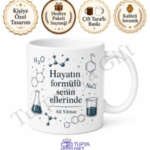 Kimya Formülü Temalı Baskılı Kupa Bardak Hediye Kimyager Kimya Öğretmeni