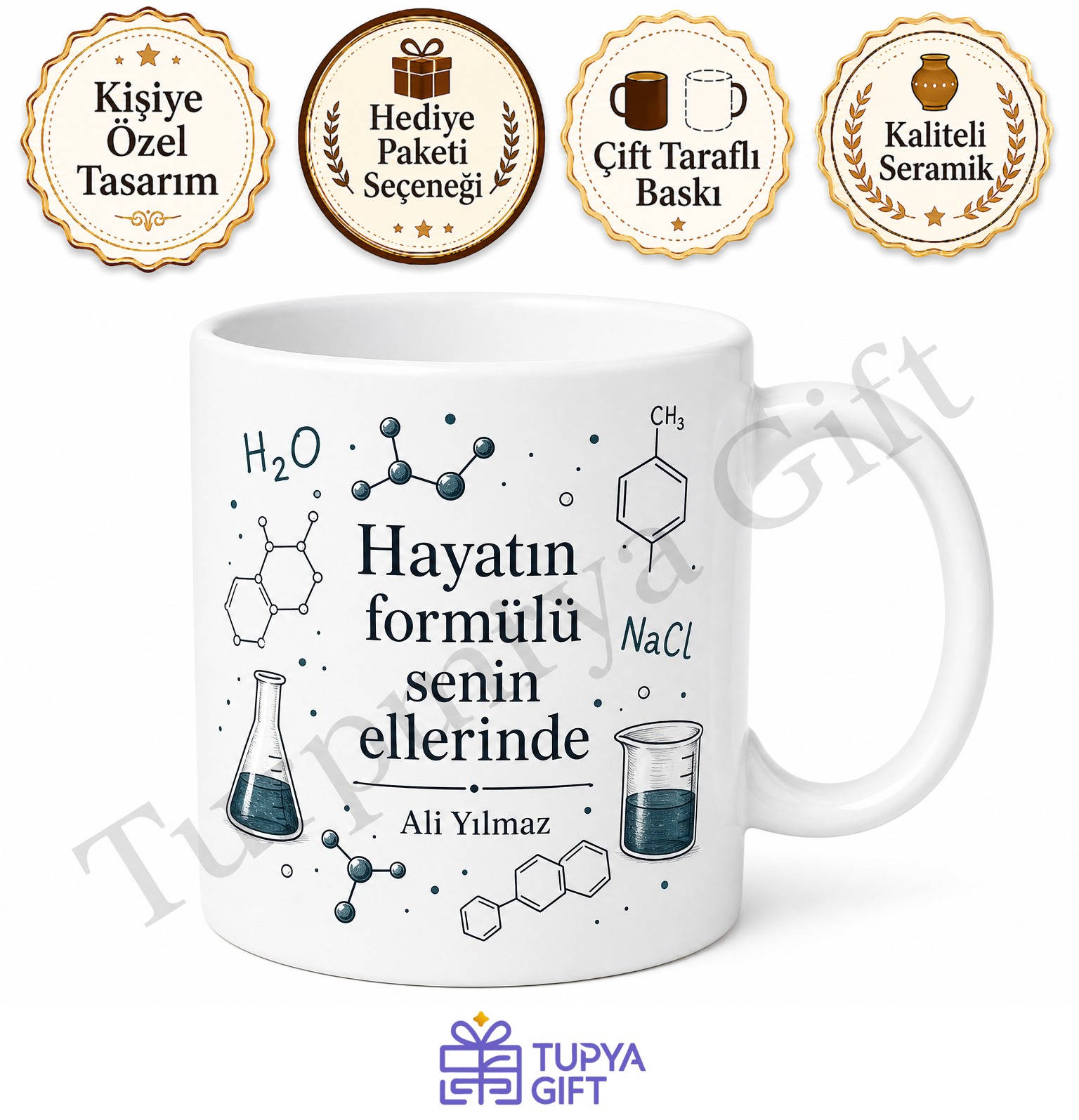 Kimya Formülü Temalı Baskılı Kupa Bardak Hediye Kimyager Kimya Öğretmeni