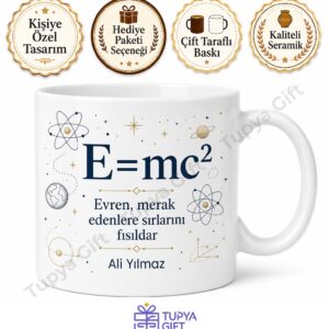 E=mc2 Temalı Fizik Sever Hediyesi Baskılı Porselen Kupa Bardak