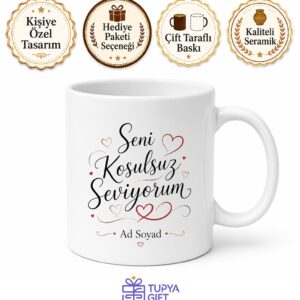İsme Özel Koşulsuz Seven Yazılı Kupa Bardak Sevgiliye Hediye