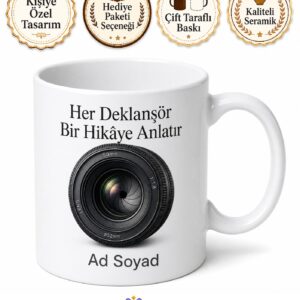 Fotoğrafçıya Hediye Kamera Lens Görünümlü Baskılı Kupa Bardak Özel Tasarım
