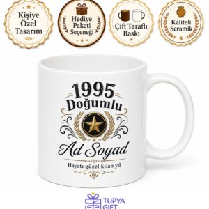 İsme Özel 1995 Doğumlu Yazılı Kupa Bardak Doğum Yılı Hediye