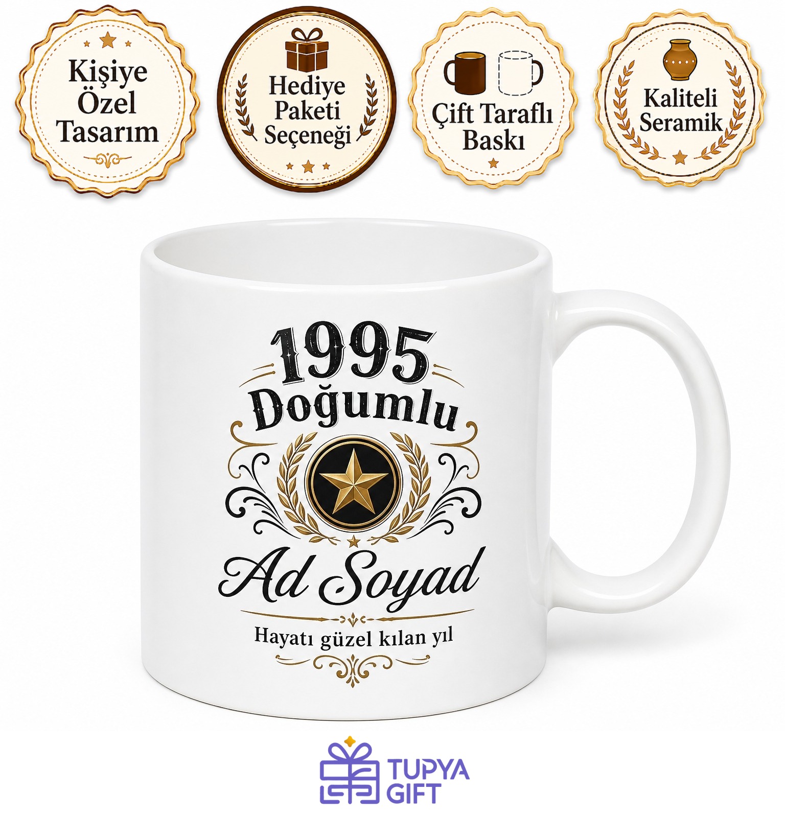 İsme Özel 1995 Doğumlu Yazılı Kupa Bardak Doğum Yılı Hediye