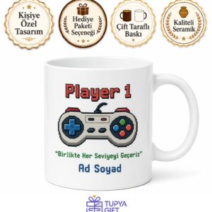 Player 1 Player 2 Kupa Seti Sevgiliye Hediye Baskılı Bardak İkili Set