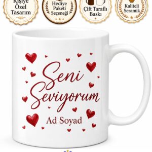 Kırmızı Kalpli Seni Seviyorum İsimli Sevgili Kupası Hediye Bardak