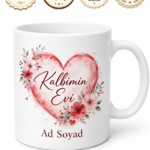 İsme Özel Kalbimin Evi Yazılı Kupa Bardak Sevgiliye Hediye Özel Tasarım