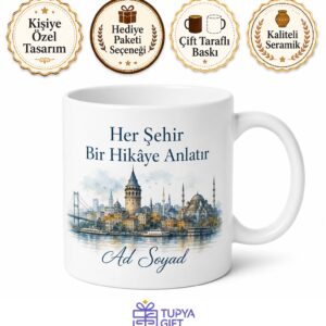 Kişiye Özel Fotoğraf ve Şehir Kupası İsimli Hediye Bardak Porselen Kupa