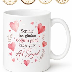 Eşe Doğum Günü Hediyesi Kişiye Özel Mesajlı Baskılı Kupa Bardak