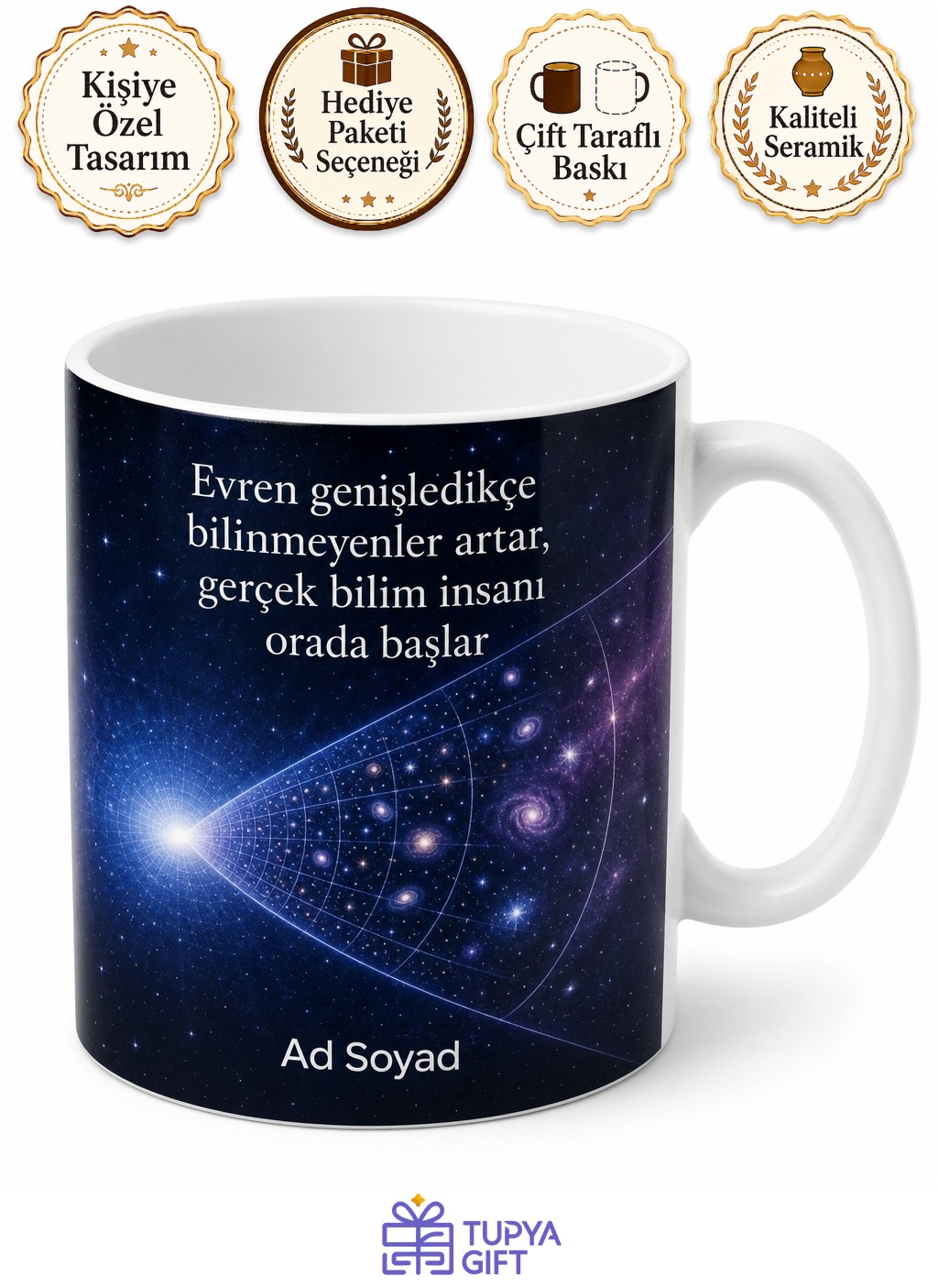 Astrofizikçiye Hediye Işık Yılı Yıldız Doğumu Evrenin Genişlemesi Baskılı Porselen Kupa Bardak