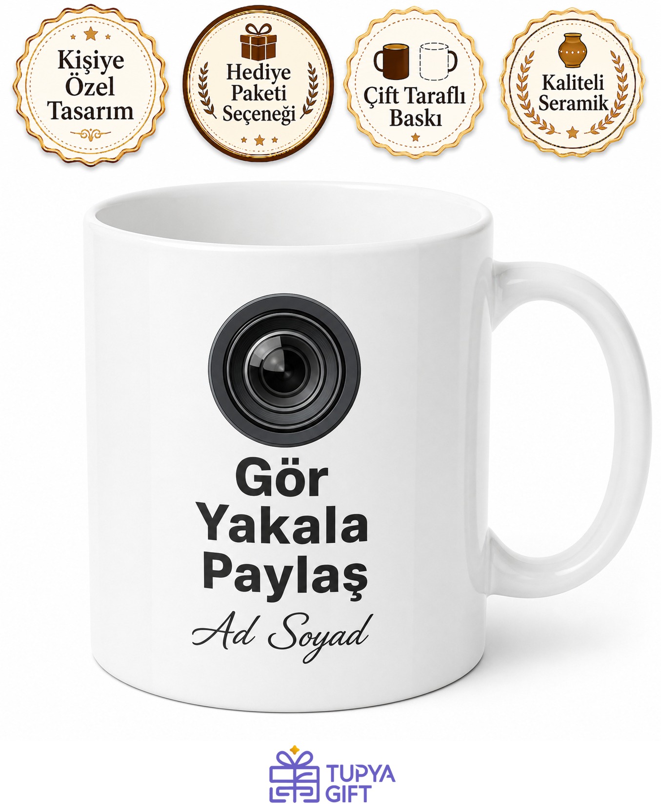 İsme Özel Gör Yakala Paylaş Yazılı Fotoğrafçı Kupası Hediye Bardak