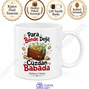 Cüzdan Baba Yazılı Esprili Kupa Bardak Babalar Günü Hediyesi Komik Baba Kupası