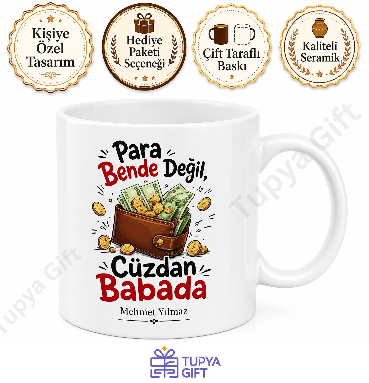Cüzdan Baba Yazılı Esprili Kupa Bardak Babalar Günü Hediyesi Komik Baba Kupası