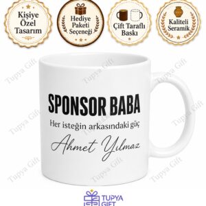 Sponsor Baba Yazılı Eğlenceli Kupa Bardak Babalar Günü Hediyesi Özel Tasarım