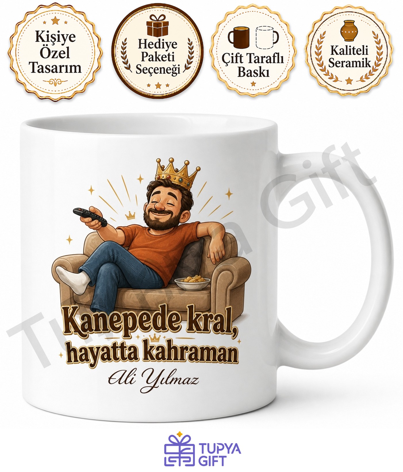 Kanepede Kral Baba Yazılı Eğlenceli Kupa Bardak Babalar Günü Hediye