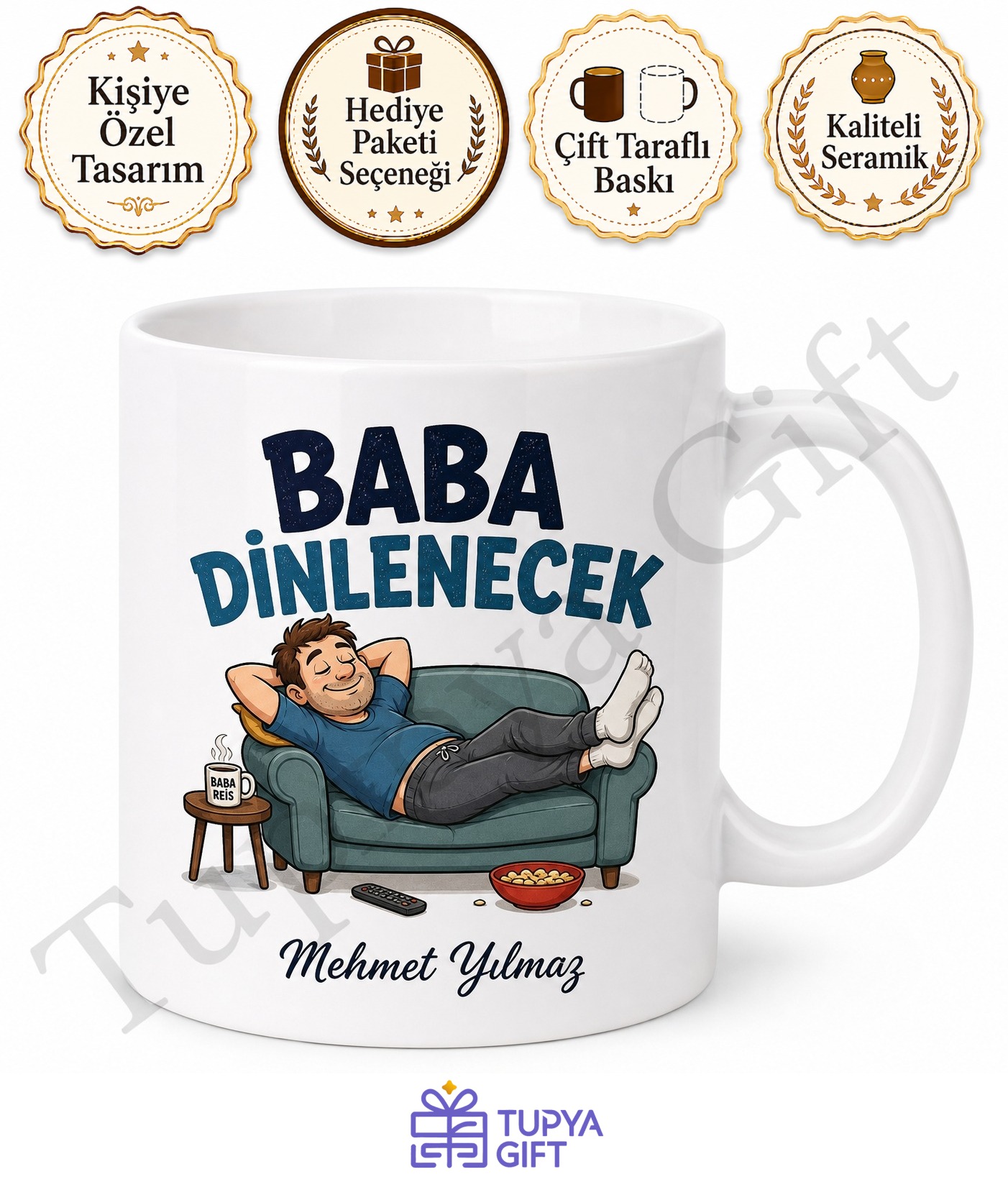 Baba Dinlenecek Yazılı Komik Kupa Bardak Babalar Günü Hediyesi Özel Tasarım